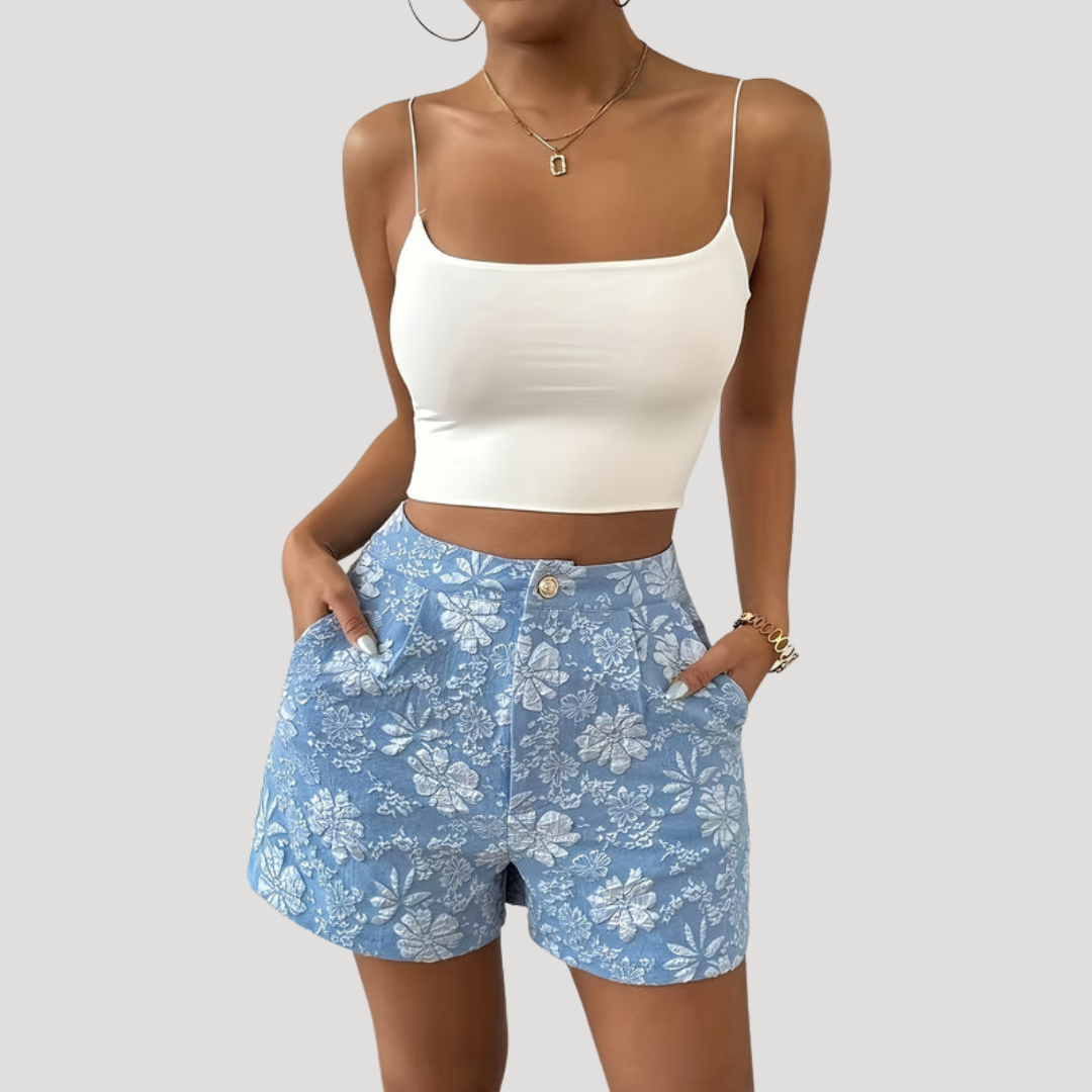 Bruna | Short Donna Elegante a Vita Alta con Stampa Floreale