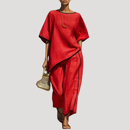 Sofia | Completo Pantalone Donna in Lino Due Pezzi Ampio