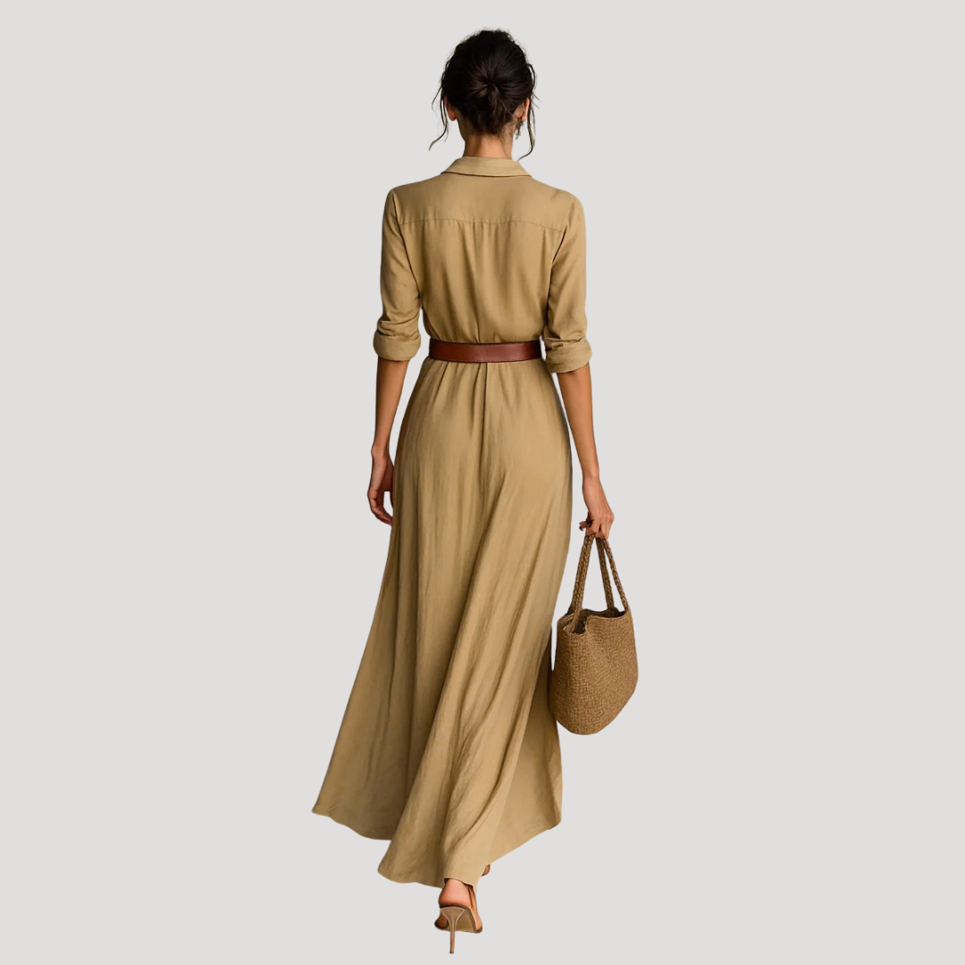 Laura | Abito lungo camicia con cintura elegante
