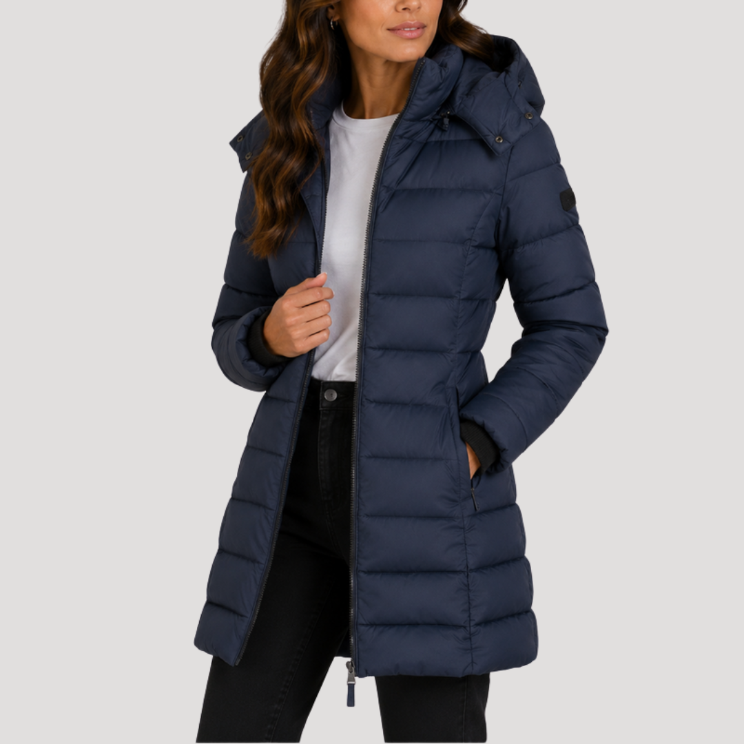 Isotta | Giacca Piumino Lunga Donna con Cappuccio e Chiusura Zip