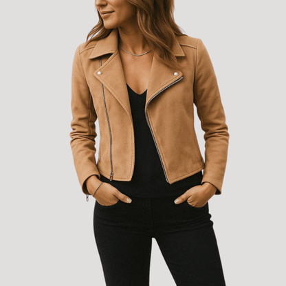 Anne Sophie | Giacca Biker Corto Donna con Zip Asimmetrica