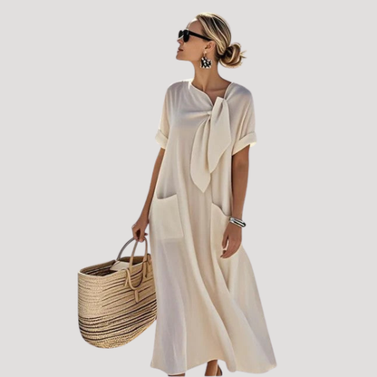 Caroline | Abito Midi Donna Ampio con Nastro Maniche Corte