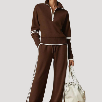 Norma | Completo Donna in Maglia con Collo Zip e Pantaloni Larghi