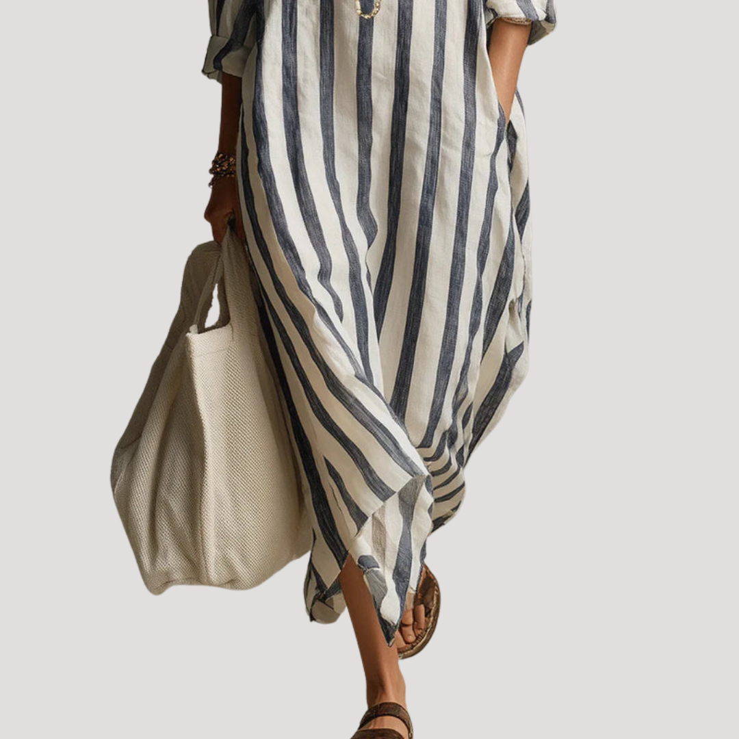 Nicolette | Robe Chemise Donna Striata in Lino Lunga