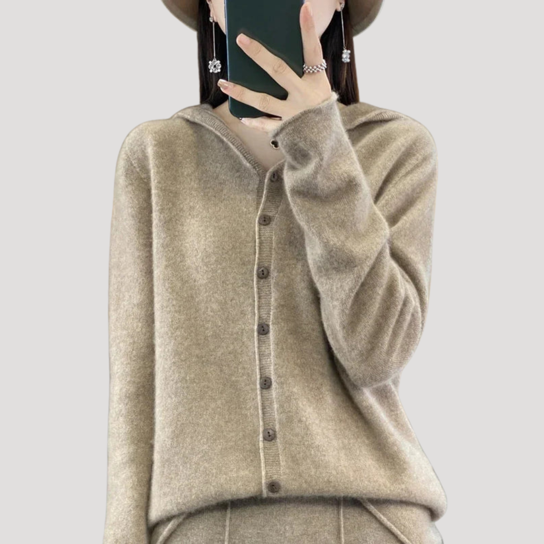 Fiona | Cardigan Donna in Maglia con Cappuccio e Bottoni