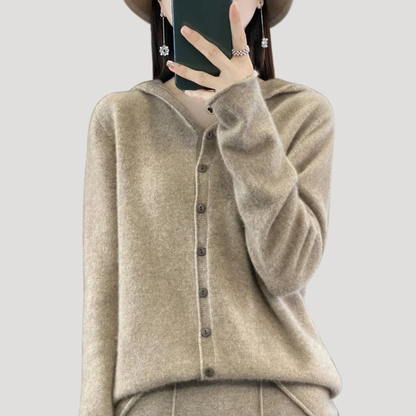 Fiona | Cardigan Donna in Maglia con Cappuccio e Bottoni