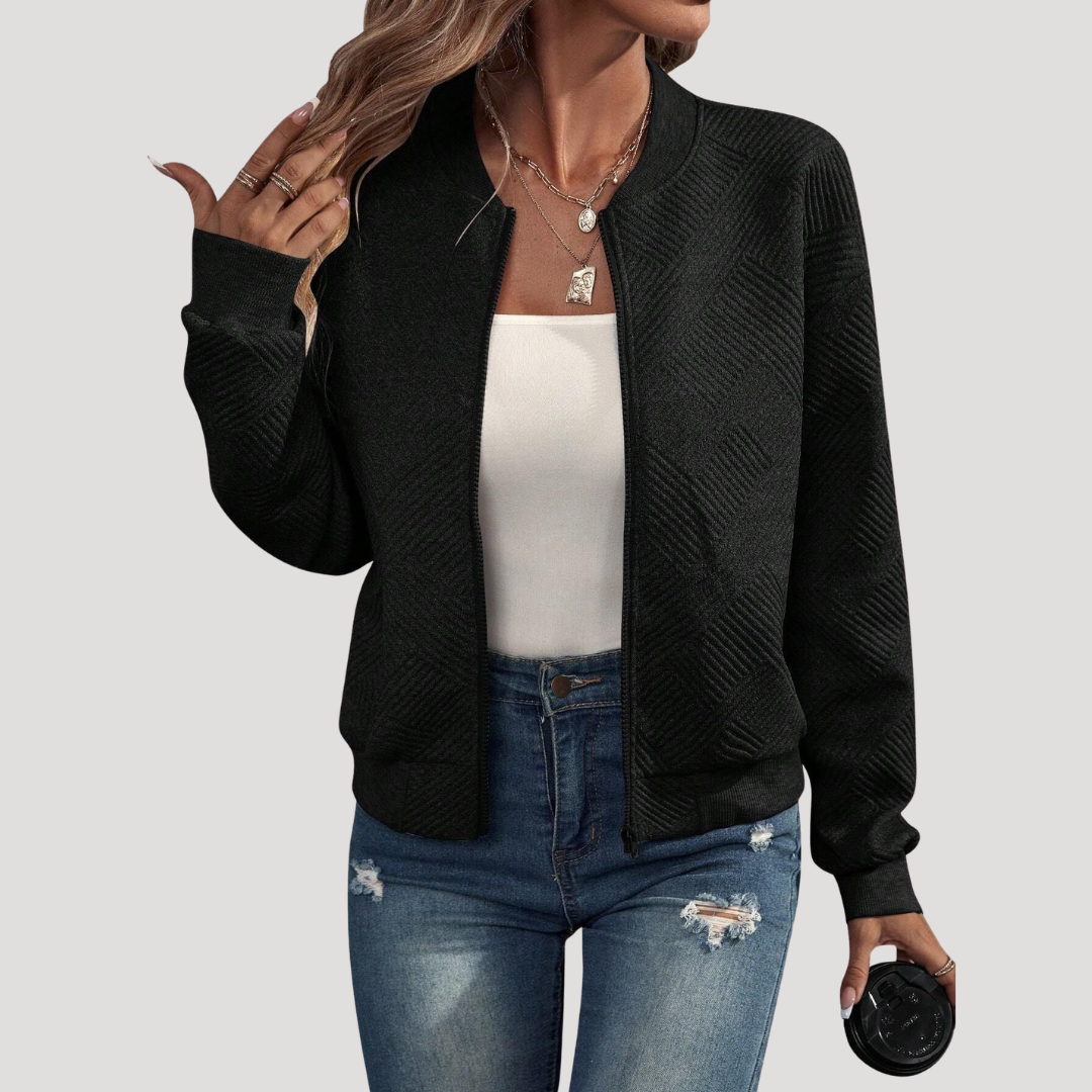 Nuria | Giacca Bomber Donna Texturizzata con Finiture a Coste