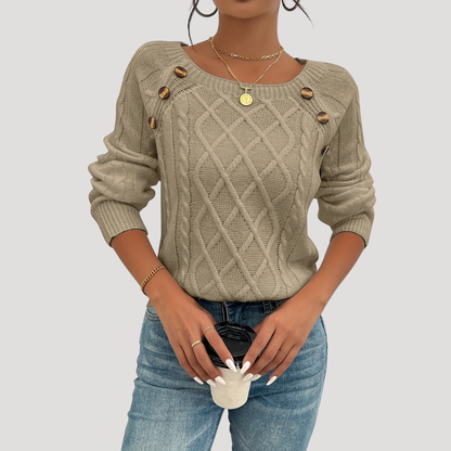 Lavinia | Maglione Donna in Maglia Intrecciata con Bottoni