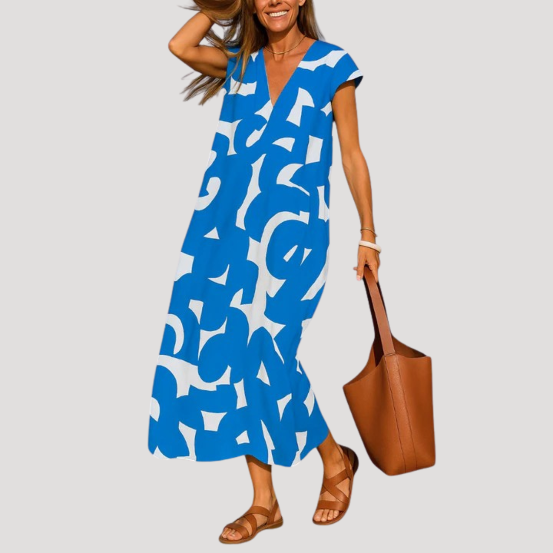 Simona | Robe Lunga Donna Casual Motivo Grafico Ampio