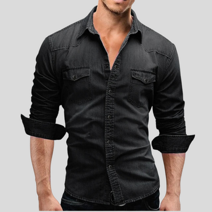 Emanuele | Camicia effetto denim con tasche e bottoni a pressione da uomo