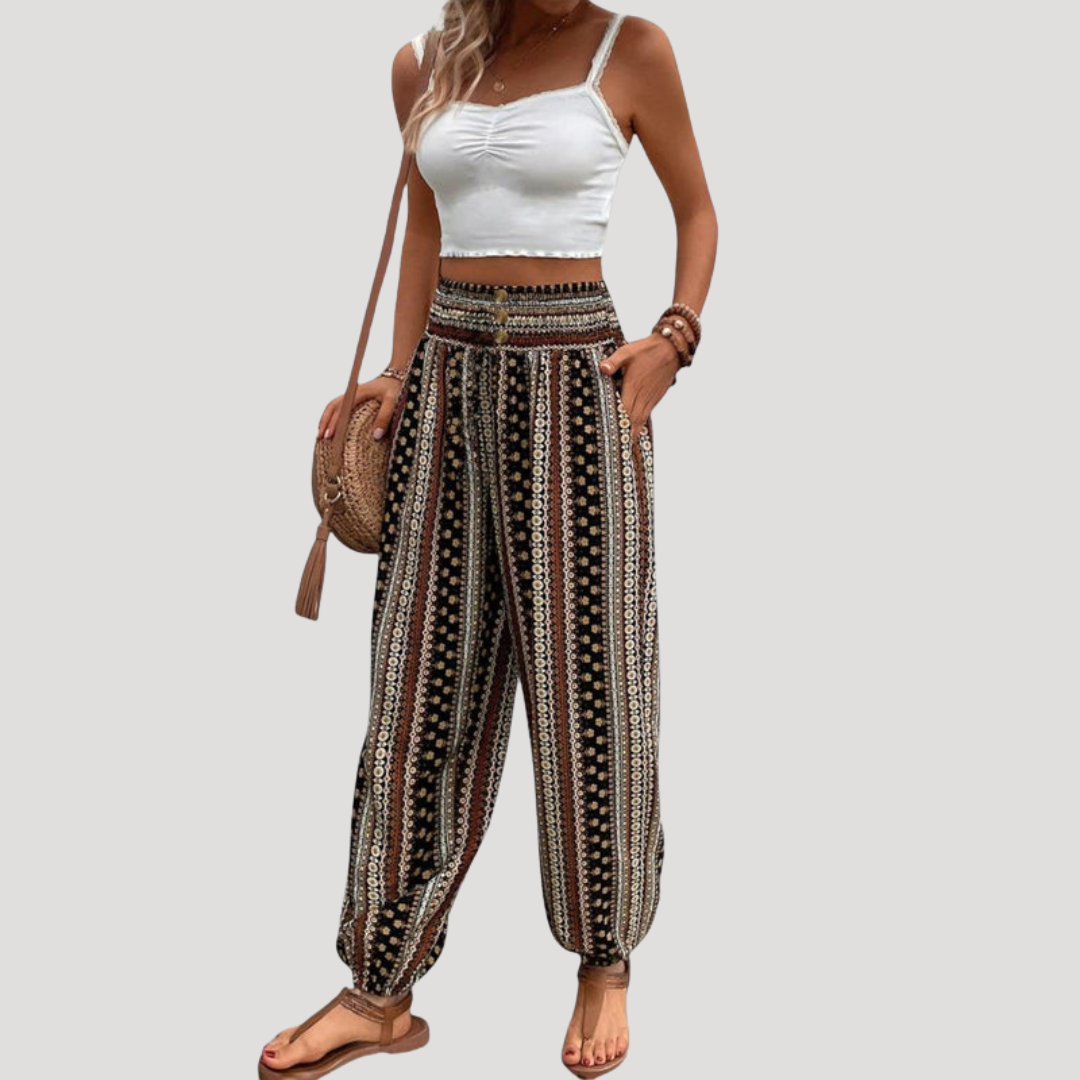 Carla | Pantaloni Donna Taglia Elastico Stampa Casual