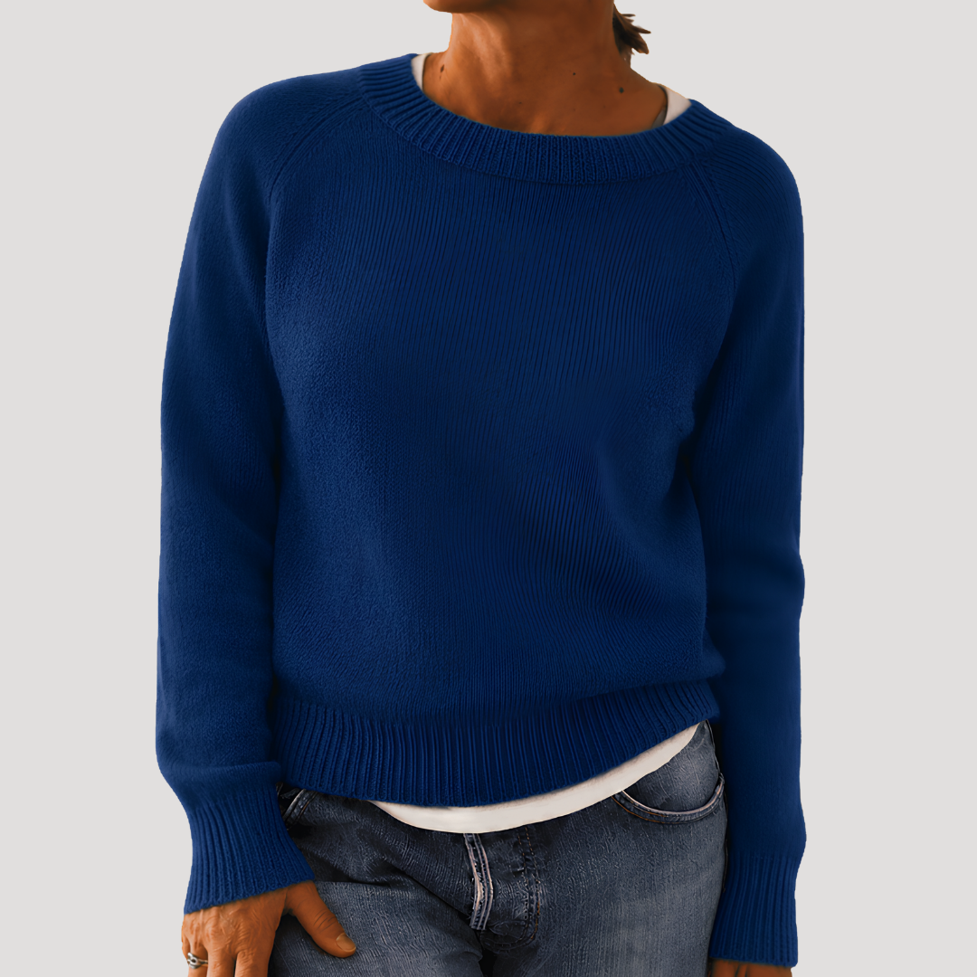 Monique | Maglione Donna Collo Rotondo con Finiture A Coste