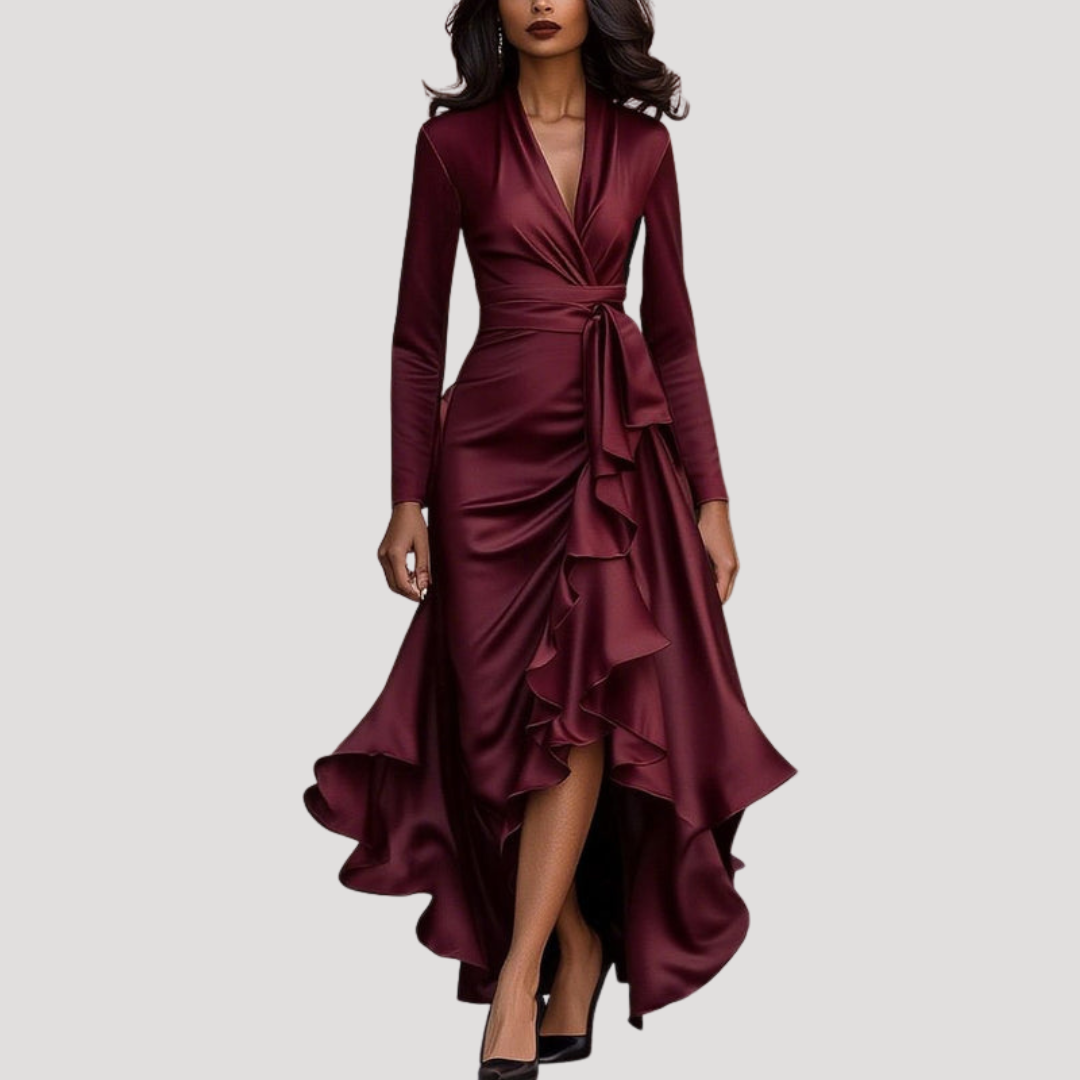 Nicoletta | Robe lunga elegante a portafoglio con maniche lunghe