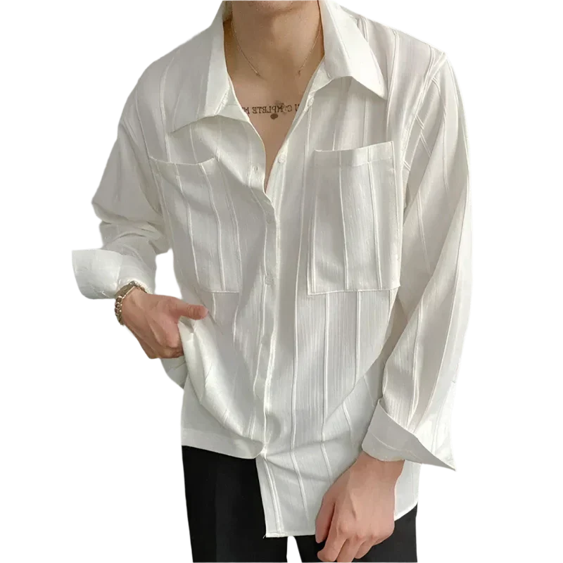 Fabio | Camicia a righe con due tasche e maniche lunghe da uomo