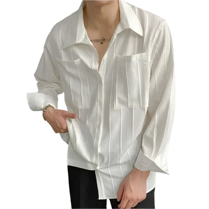 Fabio | Camicia a righe con due tasche e maniche lunghe da uomo