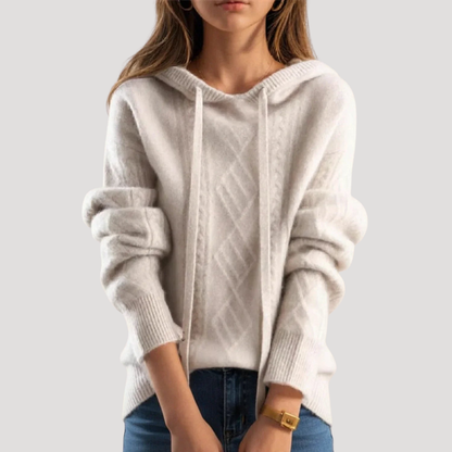 Miriam | Pull Donna in Maglia Intrecciata con Cappuccio