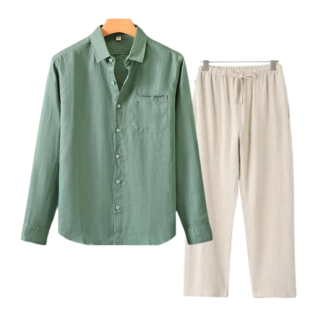 Ernesto | Completo camicia a maniche lunghe e pantaloni con coulisse da uomo