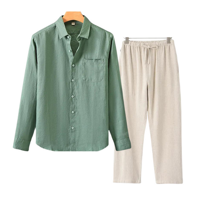 Ernesto | Completo camicia a maniche lunghe e pantaloni con coulisse da uomo
