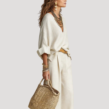 Henriette | Completo Donna con Pantaloni Larghi e Top Col V
