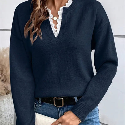 Rosie | Maglione con scollo a V e inserto in pizzo per donna