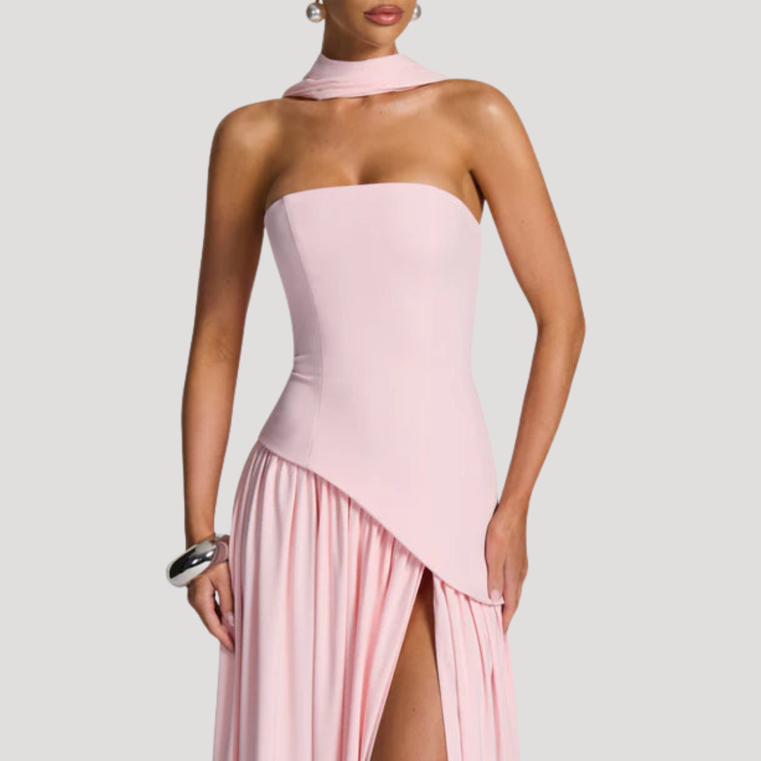 Renata | Abito lungo a bustier plissettato elegante da cerimonia