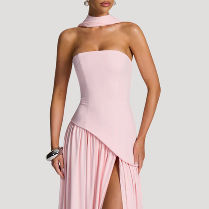 Renata | Abito lungo a bustier plissettato elegante da cerimonia