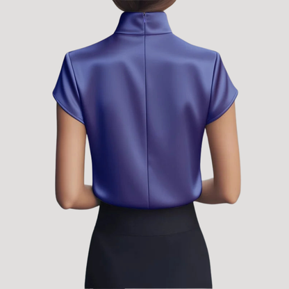 Erin | Blusa Donna Collo Alto Elegante Maniche Corte