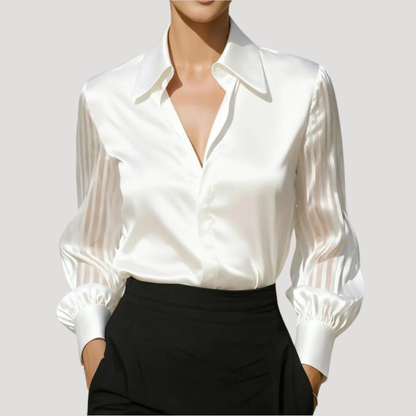 Maria Rosa | Blusa Satinata Donna con Collo e Maniche Lunghe Trasparenti