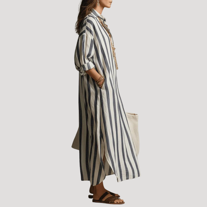 Nicolette | Robe Chemise Donna Striata in Lino Lunga