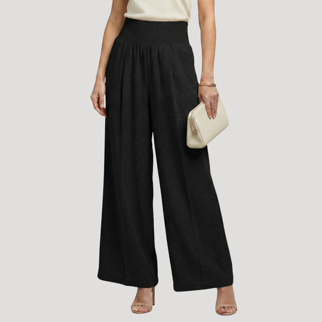 Capucine | Pantaloni Donna Vita Arricciata Gamba Larga
