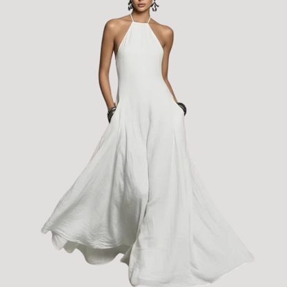 Leontine | Robe Longue Femme Fluide à Col Dos-Nu