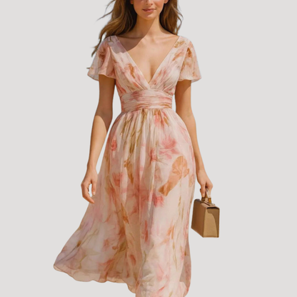 Katherine | Abito Lungo Floreale Elegante Donna Invitata al Matrimonio