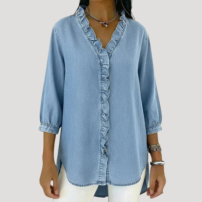 Pearl | Blusa Donna in Jeans con Volant