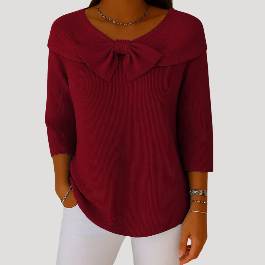 Elaine | Pullover Donna Elegante Maglia Fine con Fiocco