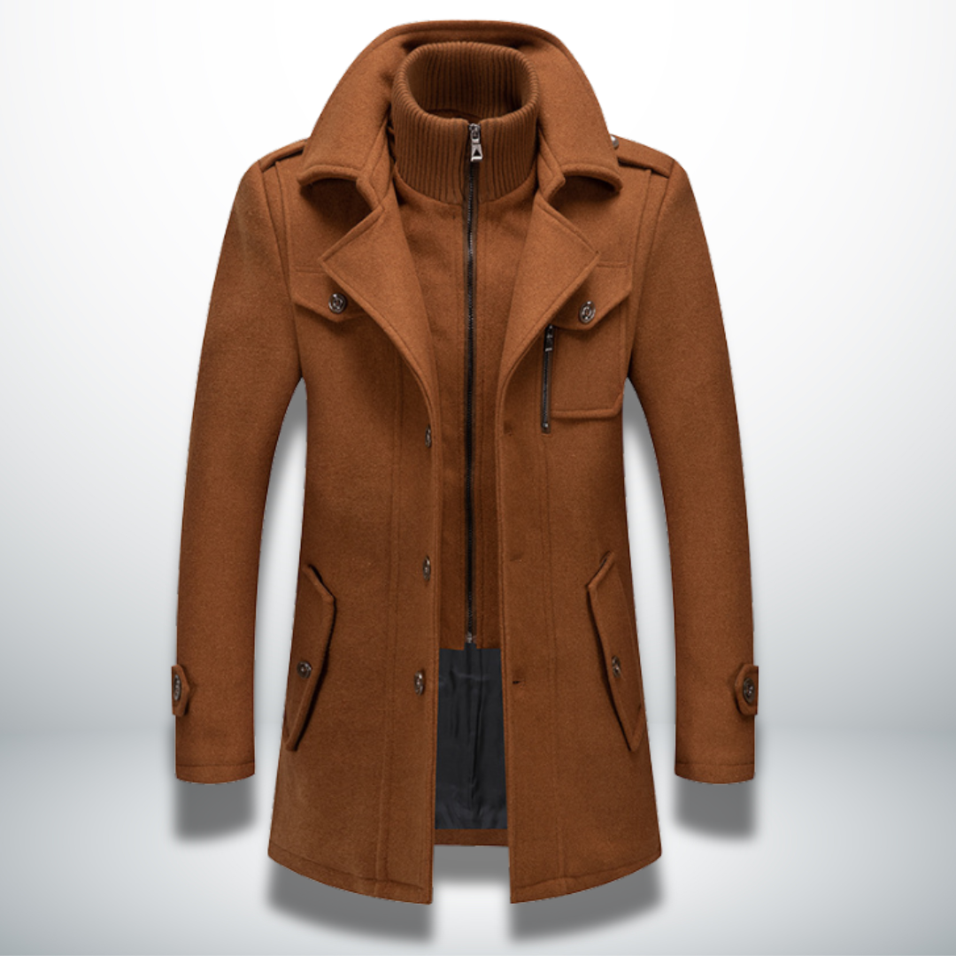 Angelo | Cappotto lungo con doppio strato e collo alto da uomo