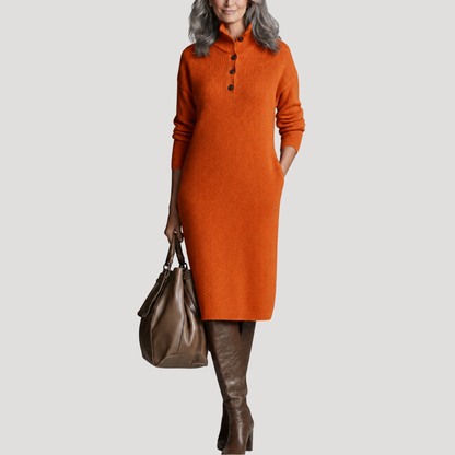 Fernanda | Abito Midi Donna a Costine con Collo Alto