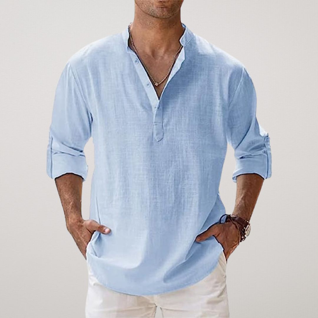 Francesco | Camicia Henley a maniche lunghe con collo alla coreana da uomo