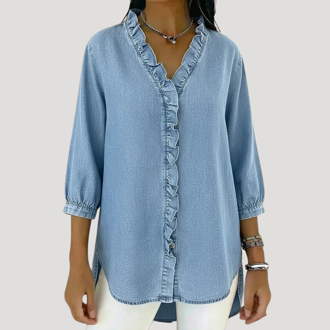 Rosalie | Blusa Donna in Jeans con Volant