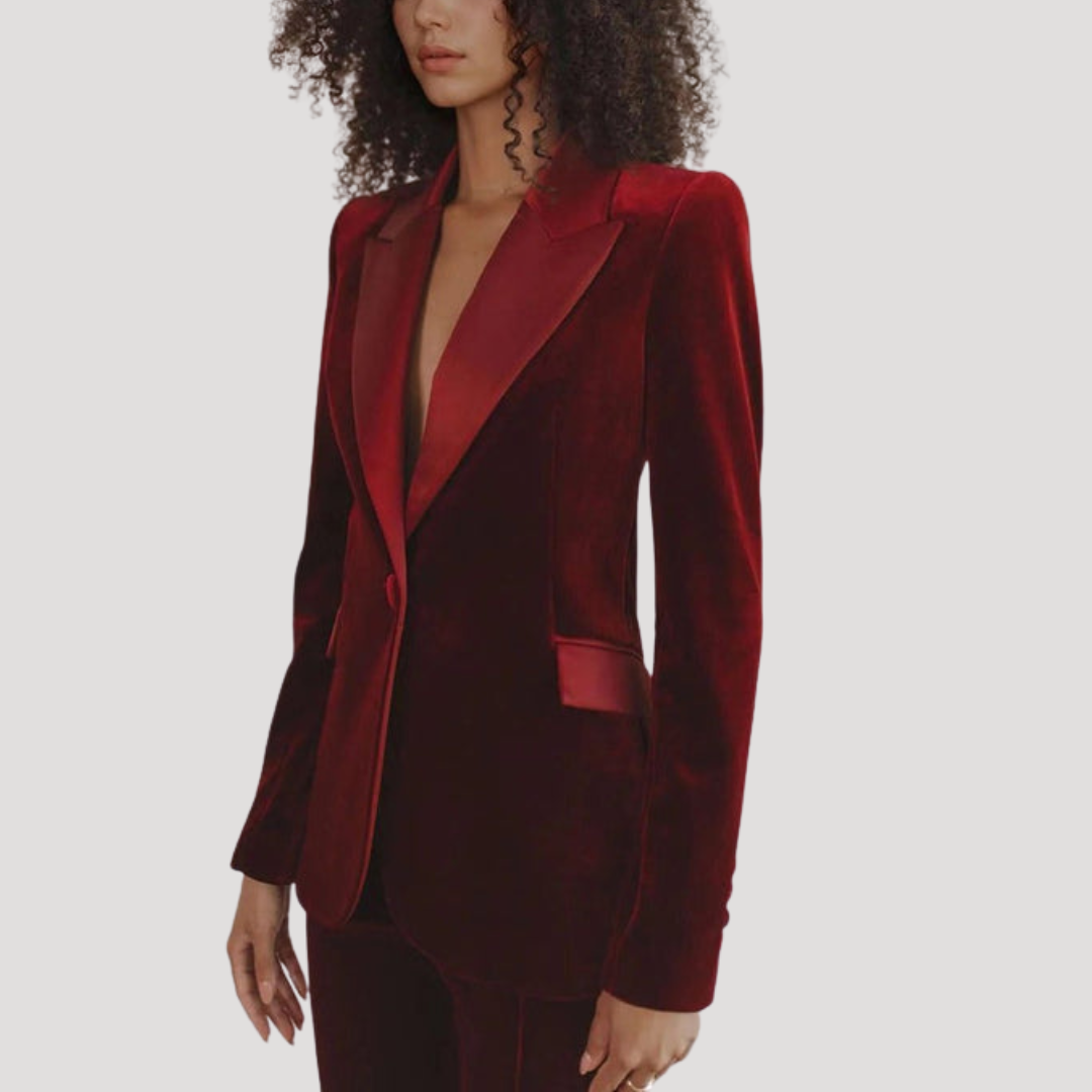 Paloma | Tailleur Donna in Velluto con Blazer Slim Fit e Pantaloni Svasati