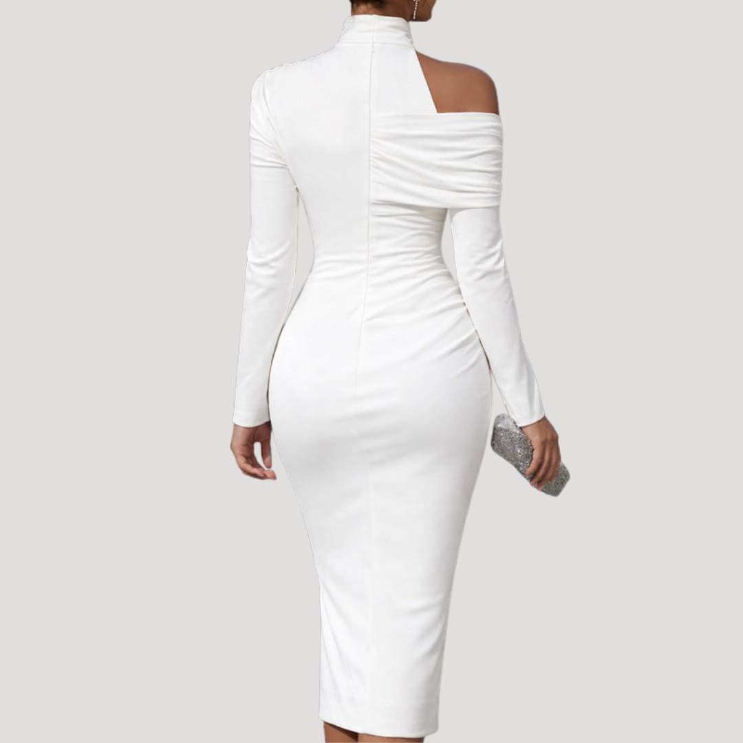 Viola | Abito Tubino Donna Drappeggiato Spalla Scoperta Elegante
