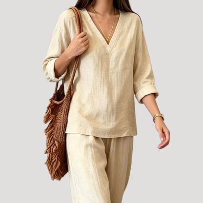 Leonie | Completo Vacanze Donna Top Col V e Pantalone Largo