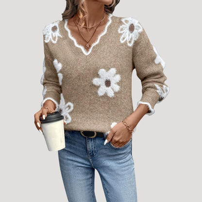 Noelia | Maglione Donna Fiori in Maglia Collo V