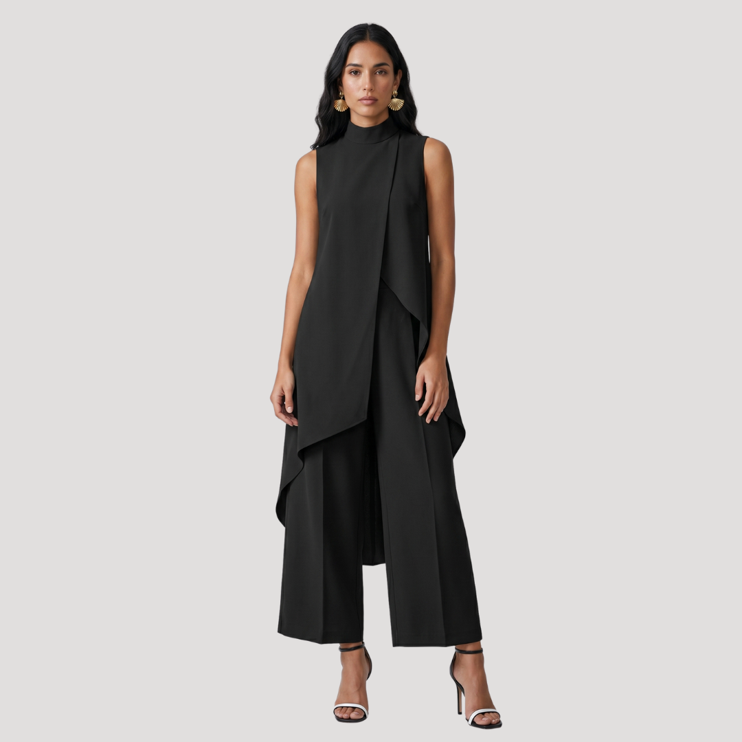 Caterina | Completo Donna Elegante Top Lungo Asimmetrico e Pantaloni Larghi