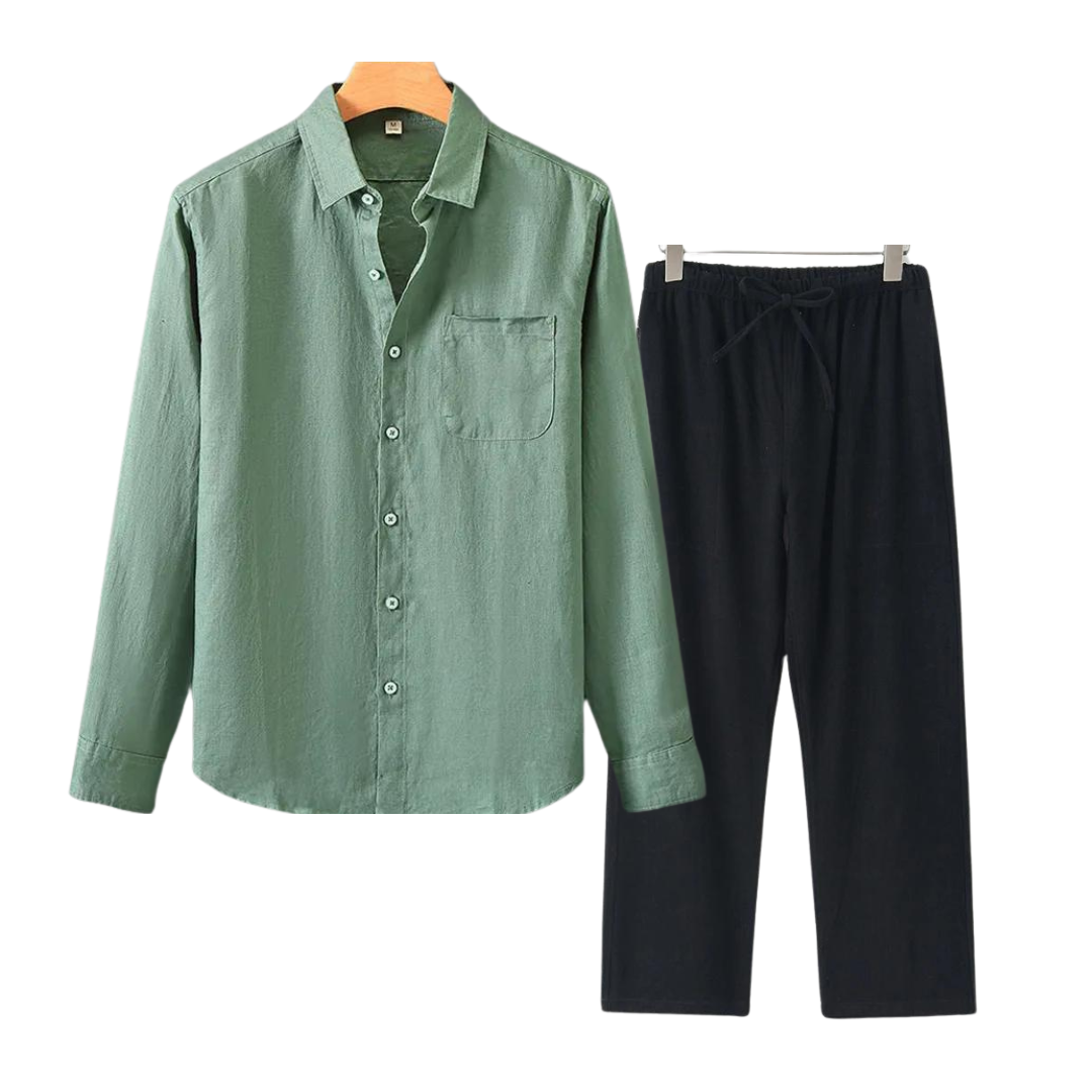 Ernesto | Completo camicia a maniche lunghe e pantaloni con coulisse da uomo