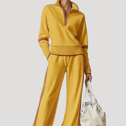 Norma | Completo Donna in Maglia con Collo Zip e Pantaloni Larghi
