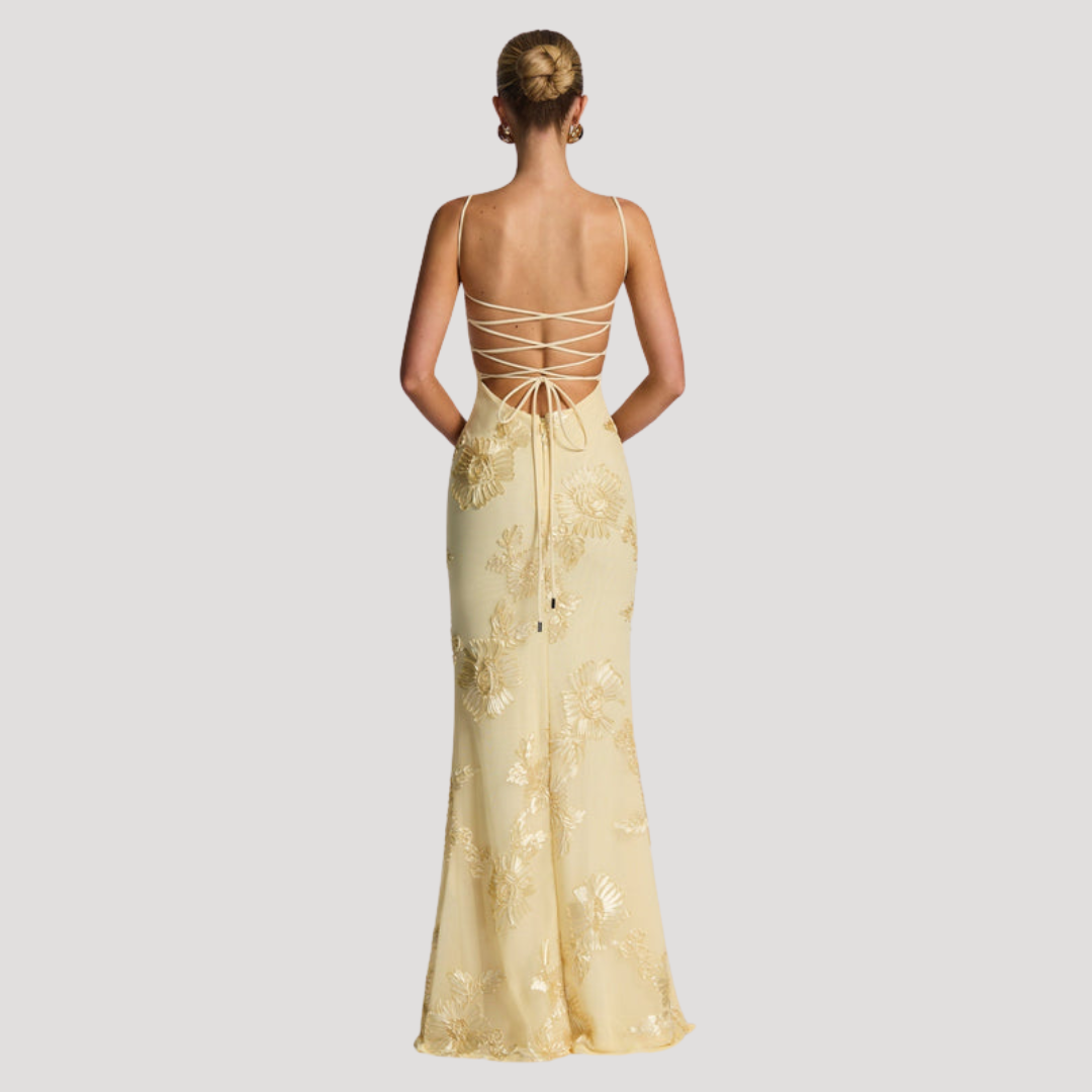 Gabriella | Abito Lungo Ricamato con Spalline Sottili Elegante