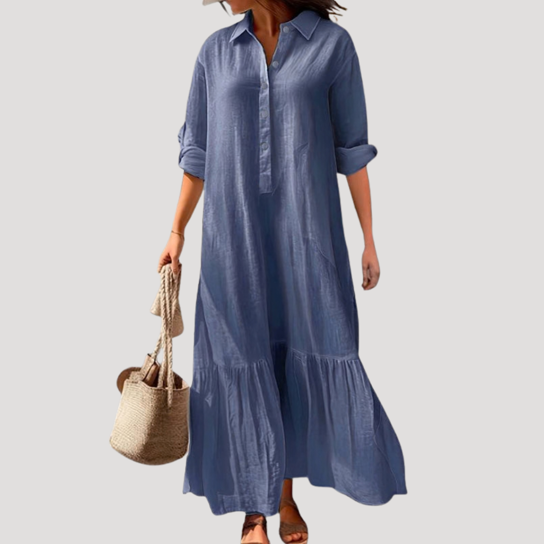 Audrey | Abito lungo in lino a camicia fluida