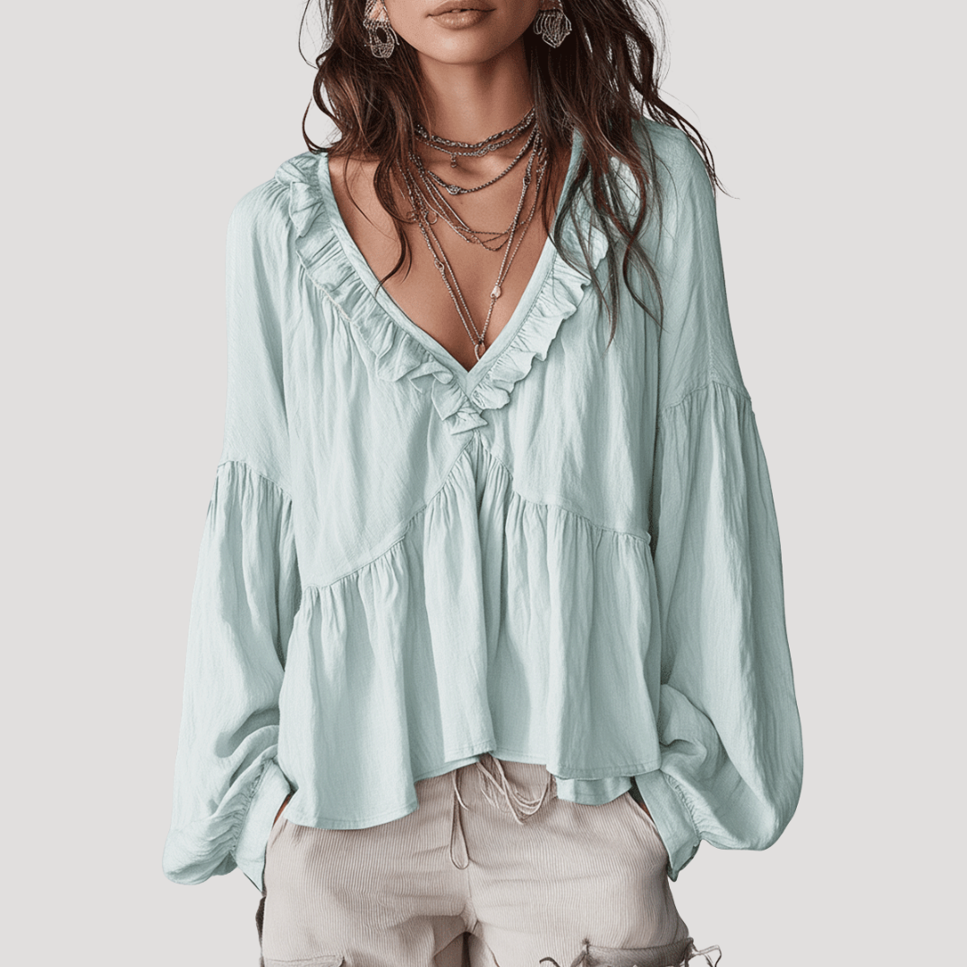 Penelope | Blusa Donna Col V a Volant Maniche Lunghe