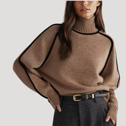 Maria | Pull Donna Collo Alto con Bordature a Contrasto