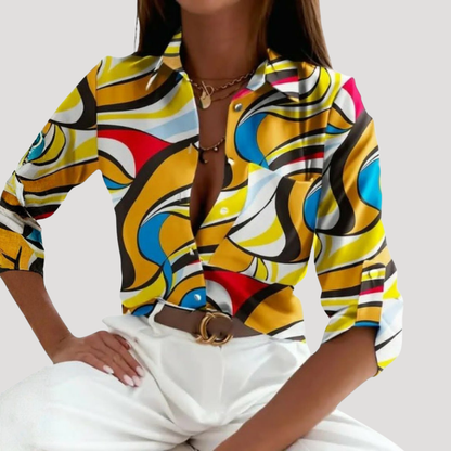 Sabrina | Blusa Donna Chic Motivo Geometrico Collo Camicia